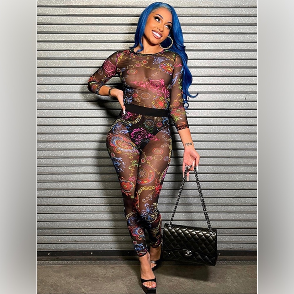 2 piece multi colored pants set